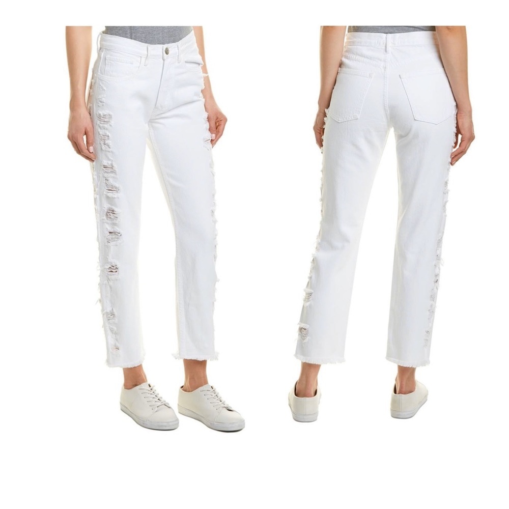 3 x 1 High Rise Distressed Boyfriend Women’s White Jeans Size 25 NWT
